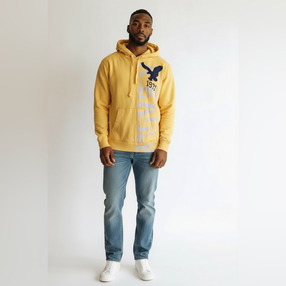 American Eagle Outfitters Classic Fit distressed yellow hoodie sweatshirt S